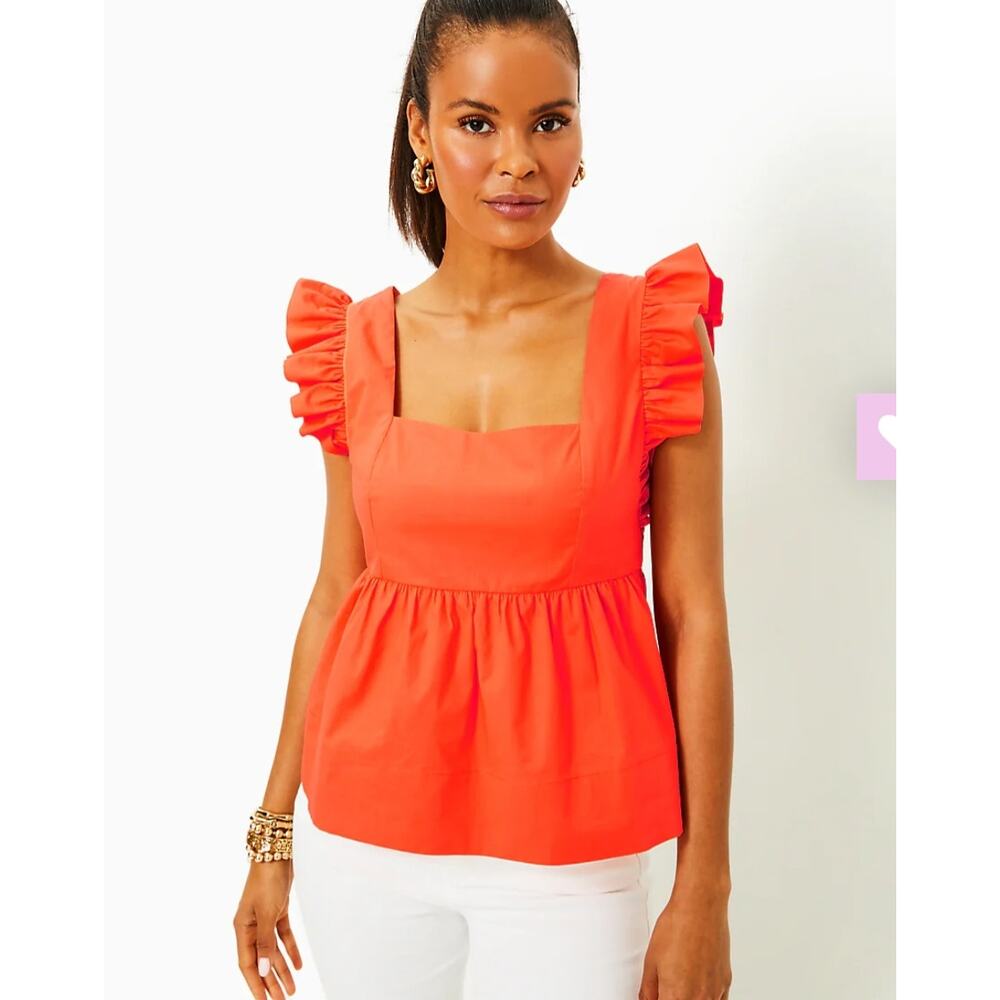 Lilly Pulitzer Orange Flamingo Feather Tiana Top Blouse NWOT Size 10